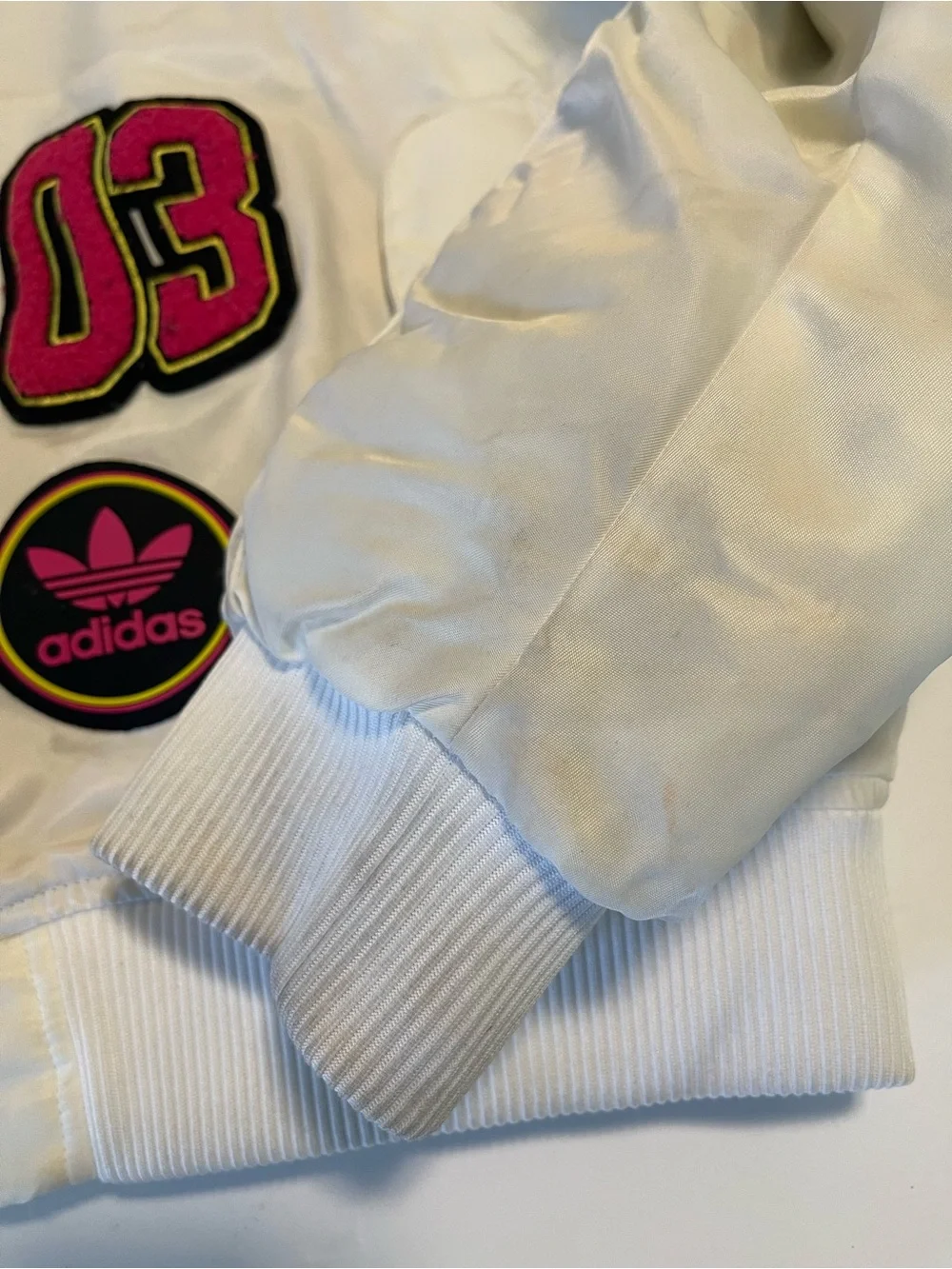 Adidas Bomber Jacket Mens Large Padded Patches Model BR7149 White